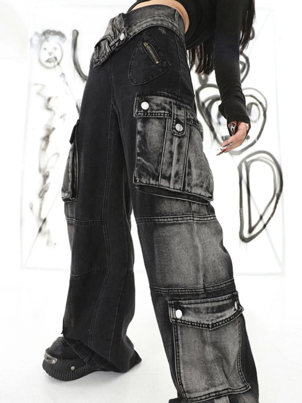 【24s Apr.】Black Wide Leg Utility Pants