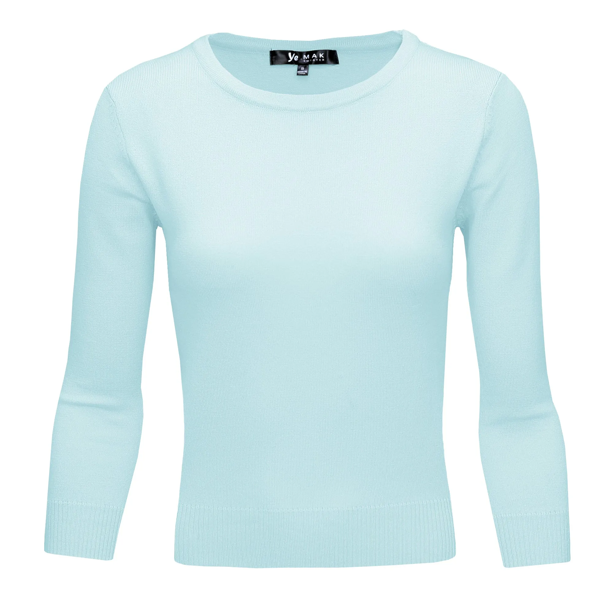 3/4 Sleeve Crewneck Soft Casual Lightweight Basic Solid Knitted Top MK3636 (S-XL)