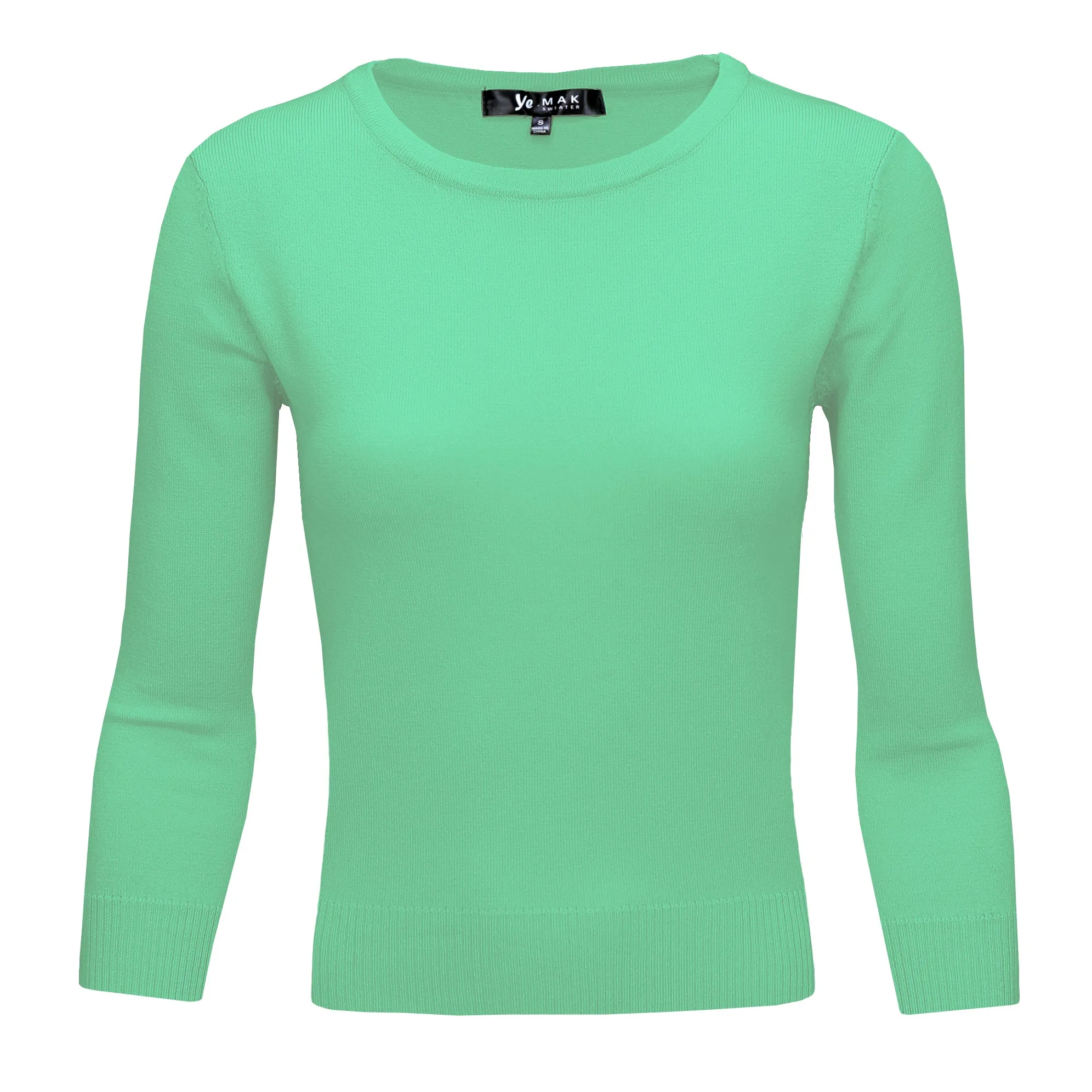 3/4 Sleeve Crewneck Soft Casual Lightweight Basic Solid Knitted Top MK3636 (S-XL)