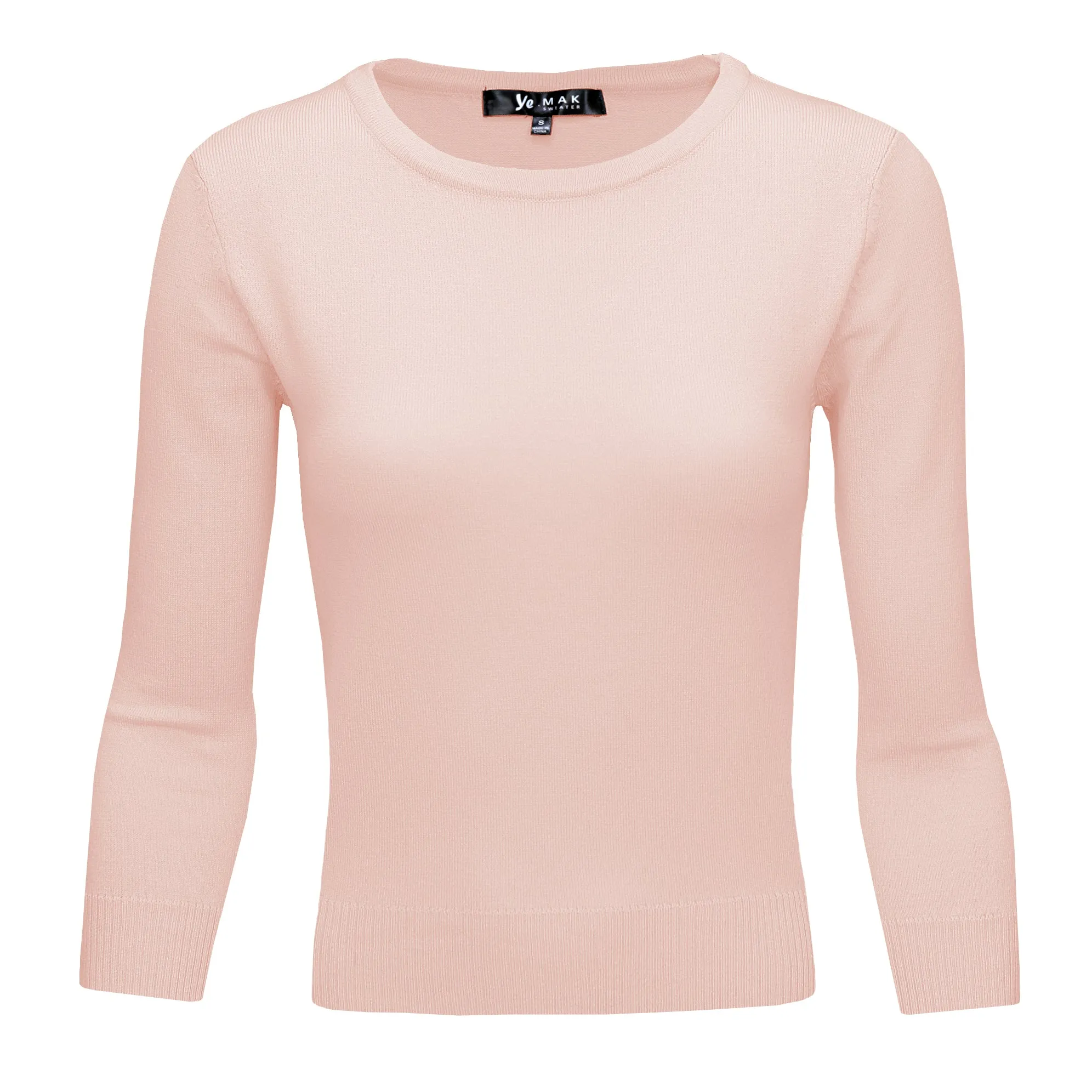 3/4 Sleeve Crewneck Soft Casual Lightweight Basic Solid Knitted Top MK3636 (S-XL)