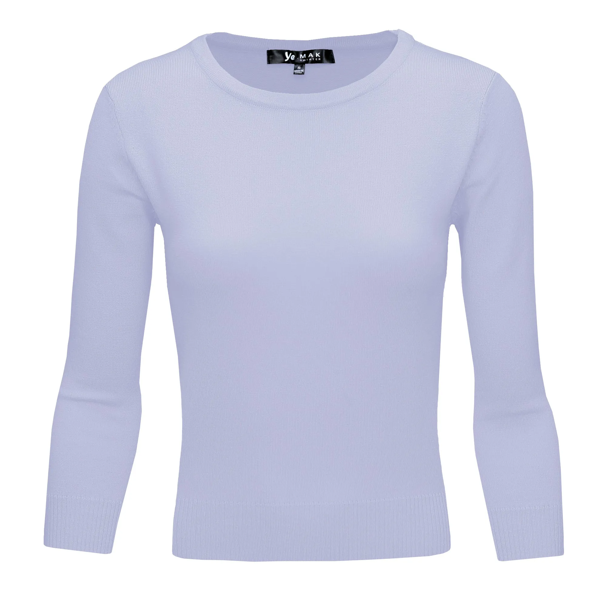 3/4 Sleeve Crewneck Soft Casual Lightweight Basic Solid Knitted Top MK3636 (S-XL)