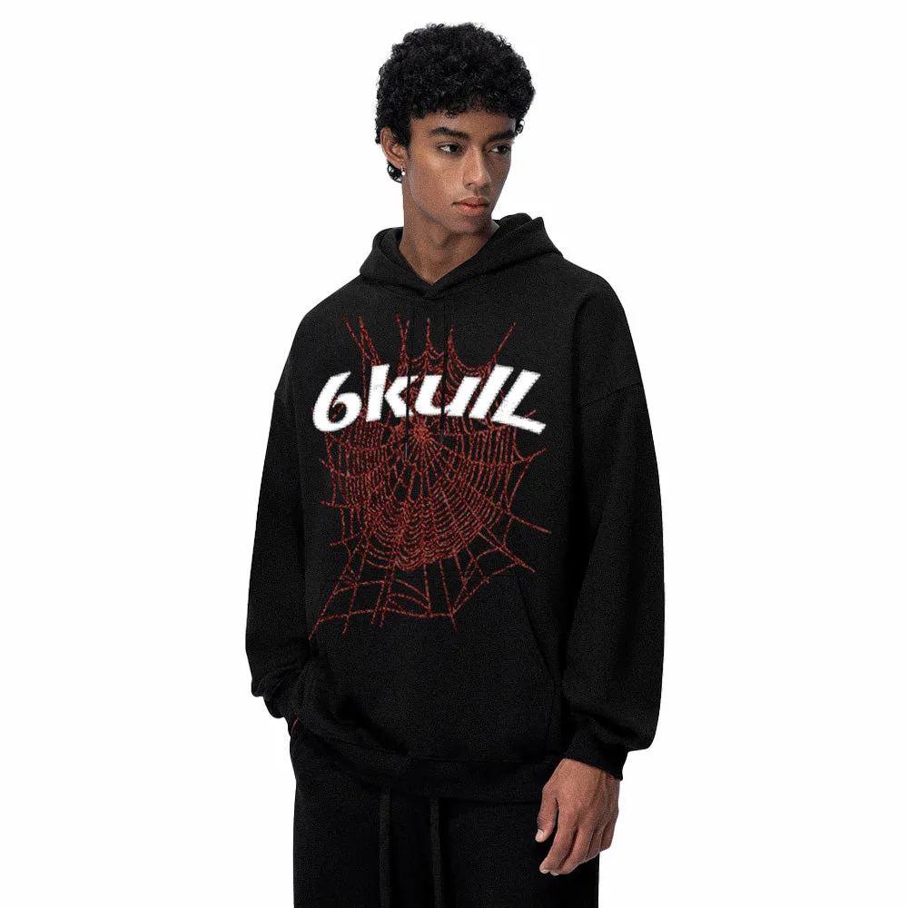 6Kull Spider Web Print Gothic Punk Hoodie