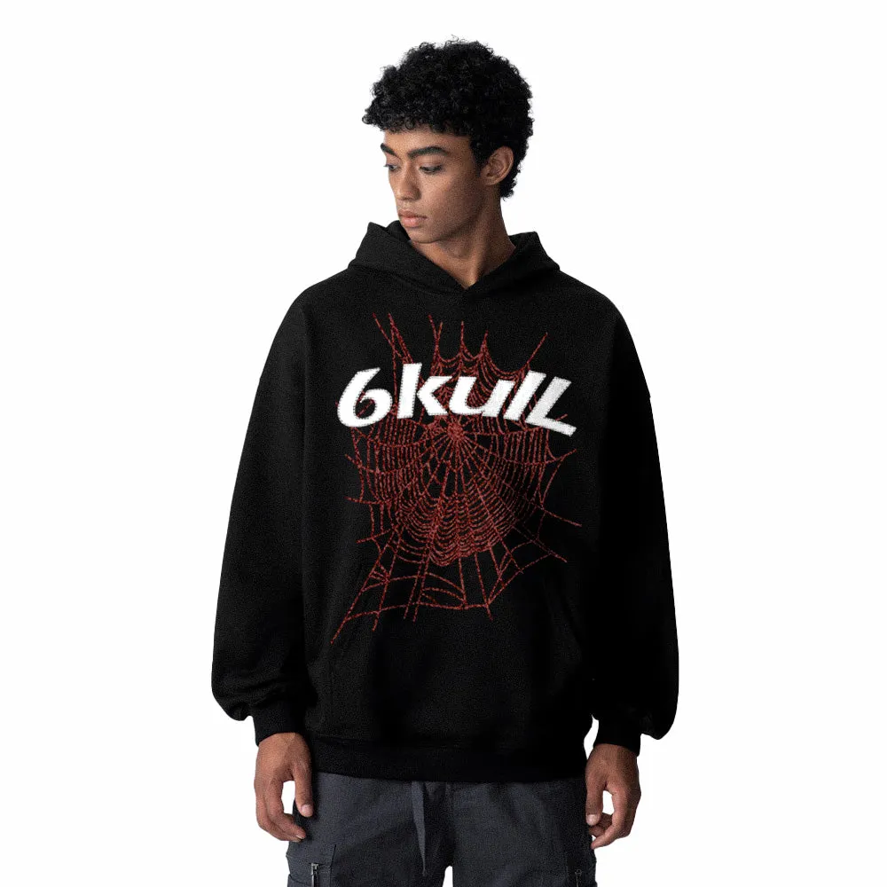 6Kull Spider Web Print Gothic Punk Hoodie
