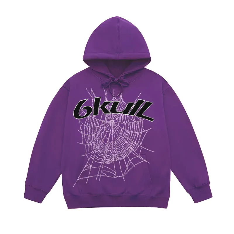 6Kull Spider Web Print Gothic Punk Hoodie