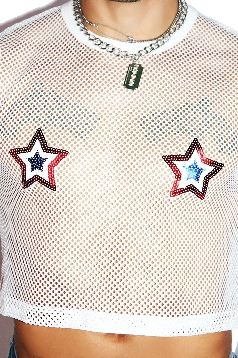 American Pasties Mesh Crop Tank- White