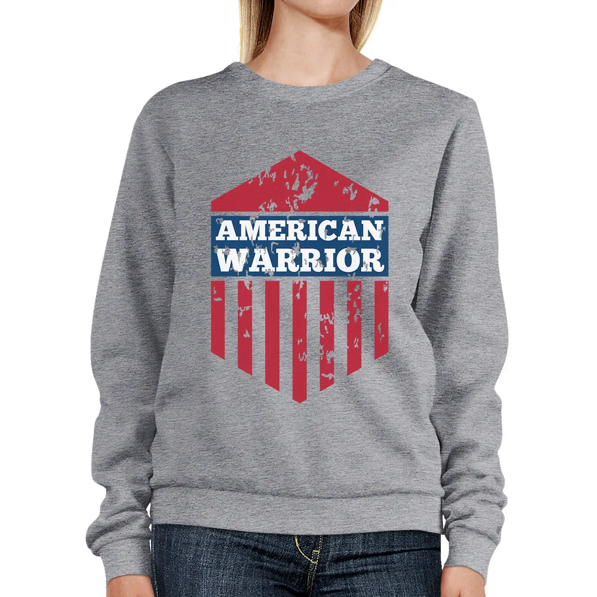 American Warrior Unisex Graphic Sweatshirt Gray Crewneck Pullover