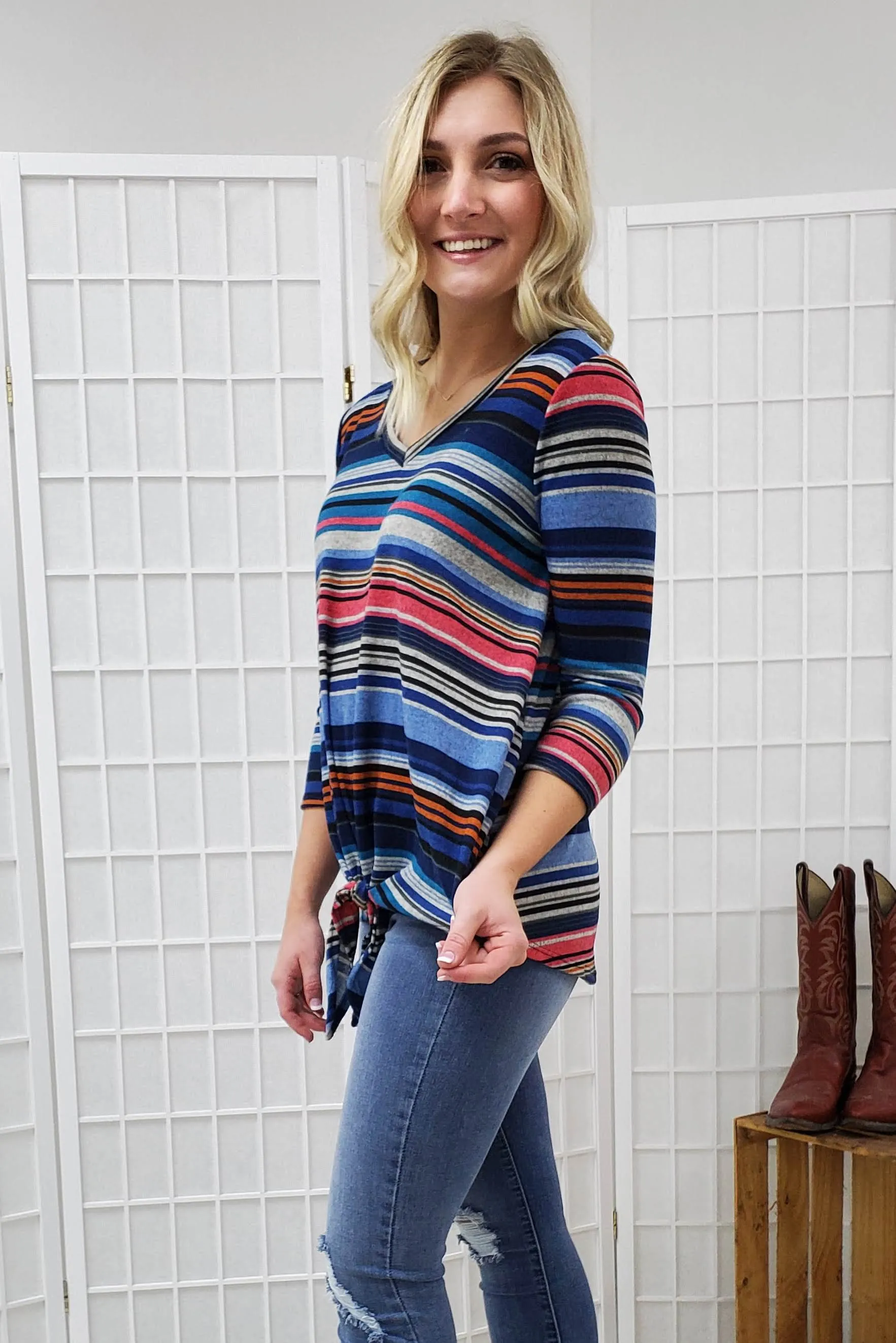 Amy Striped 3/4 Sleeve Top