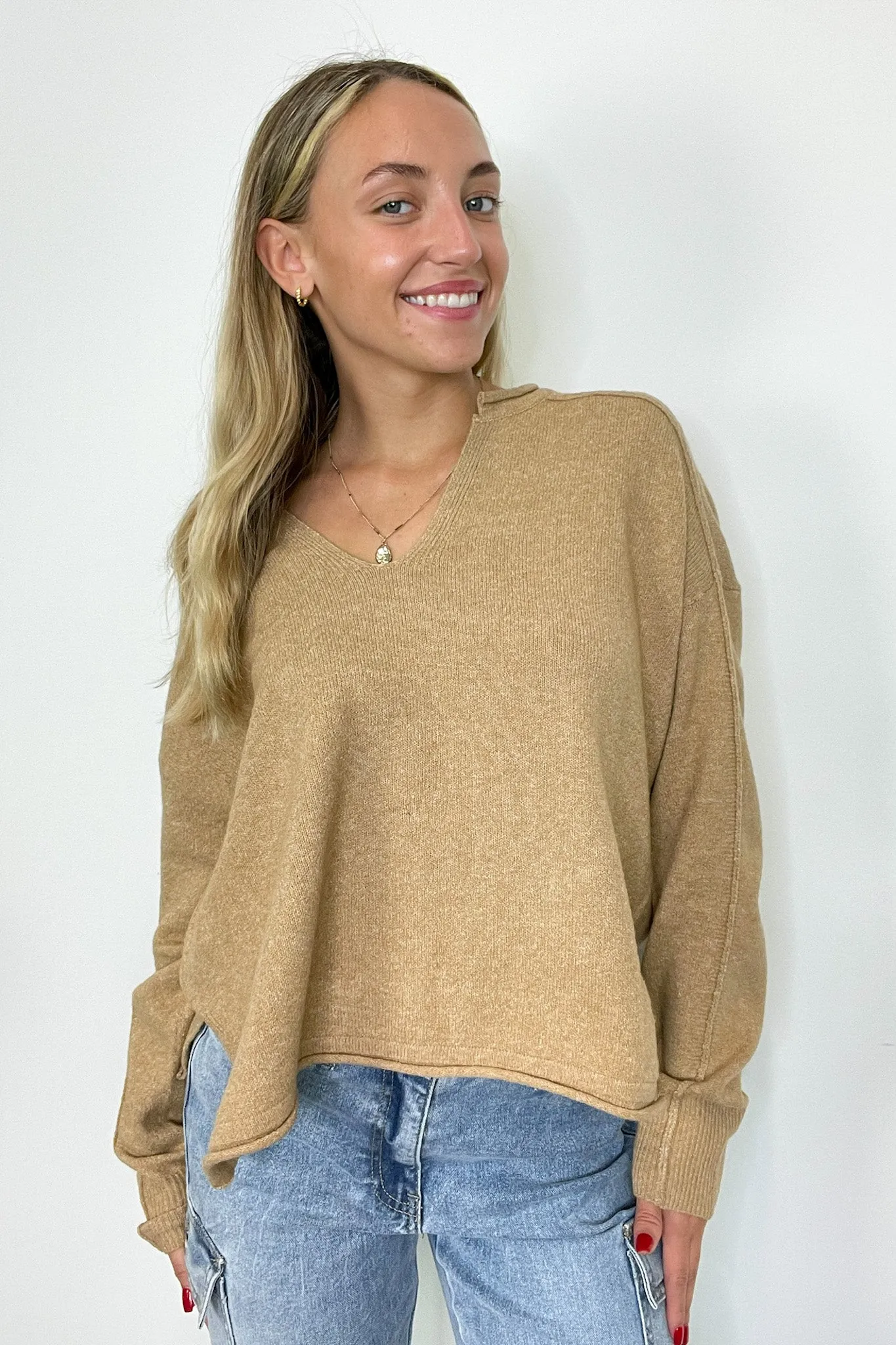 Annalyn Exposed Seam V-Neck Sweater - FINAL SALE