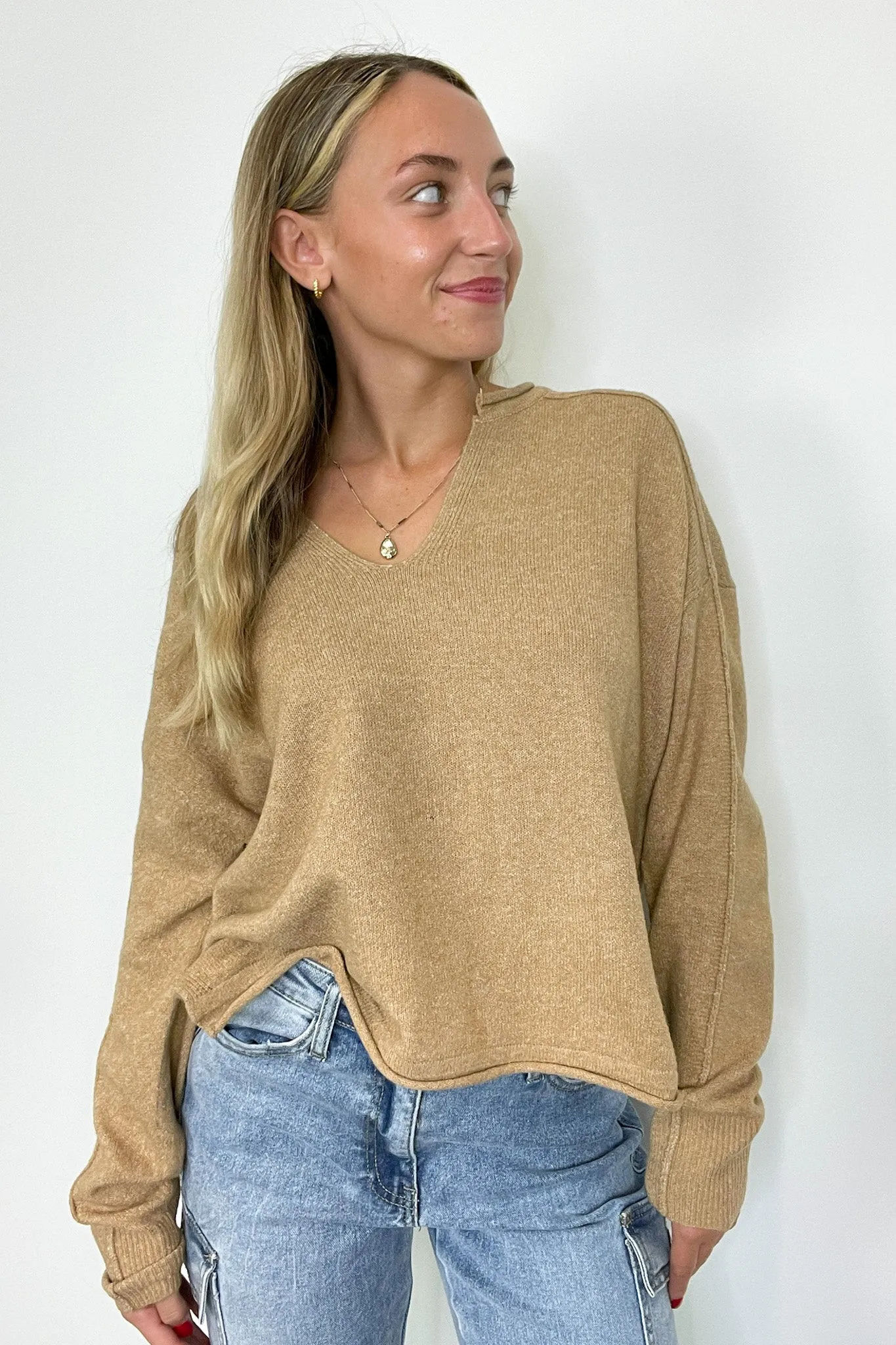 Annalyn Exposed Seam V-Neck Sweater - FINAL SALE
