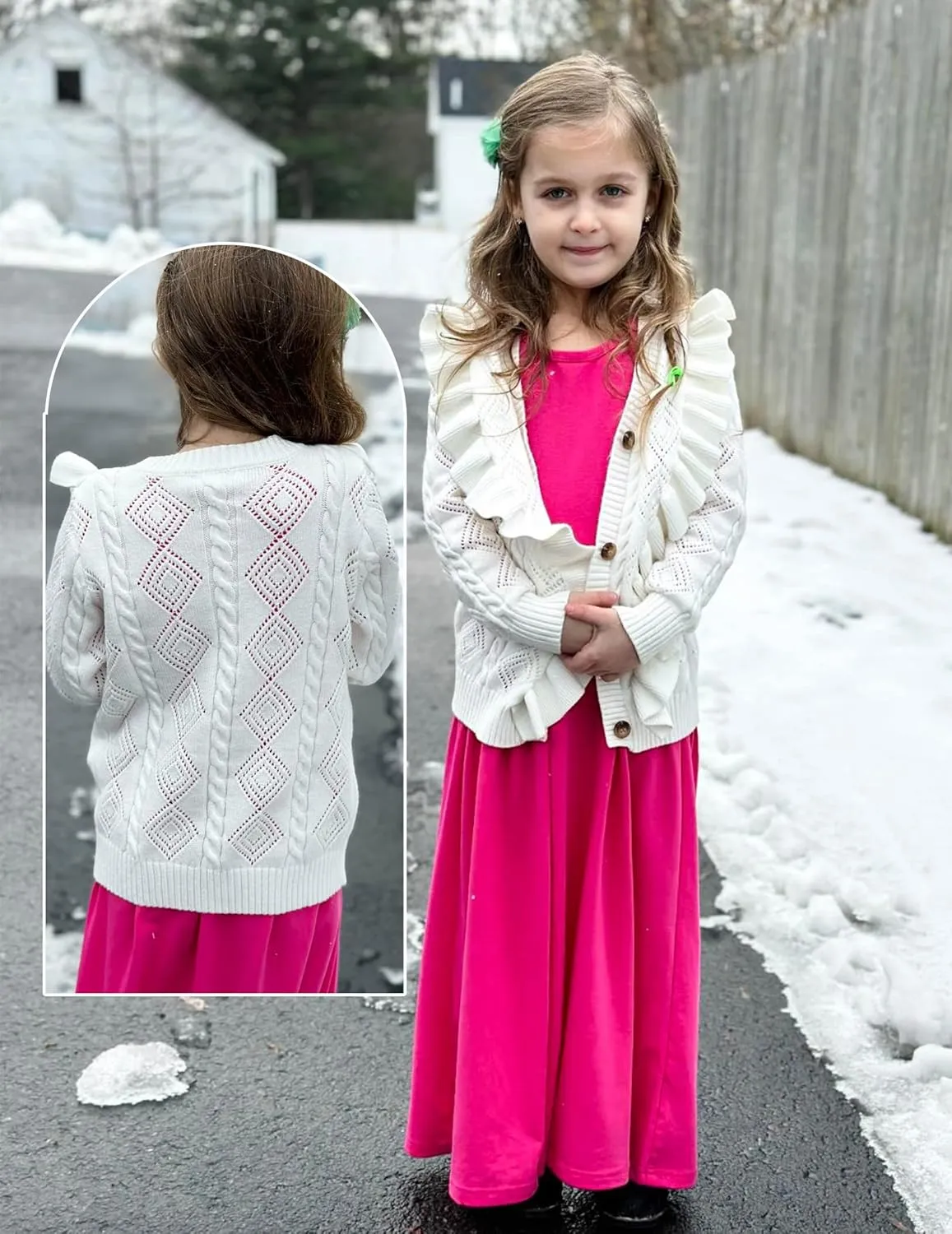 Arshiner Girls Cardigan Sweaters Ruffle School Uniform Sweater