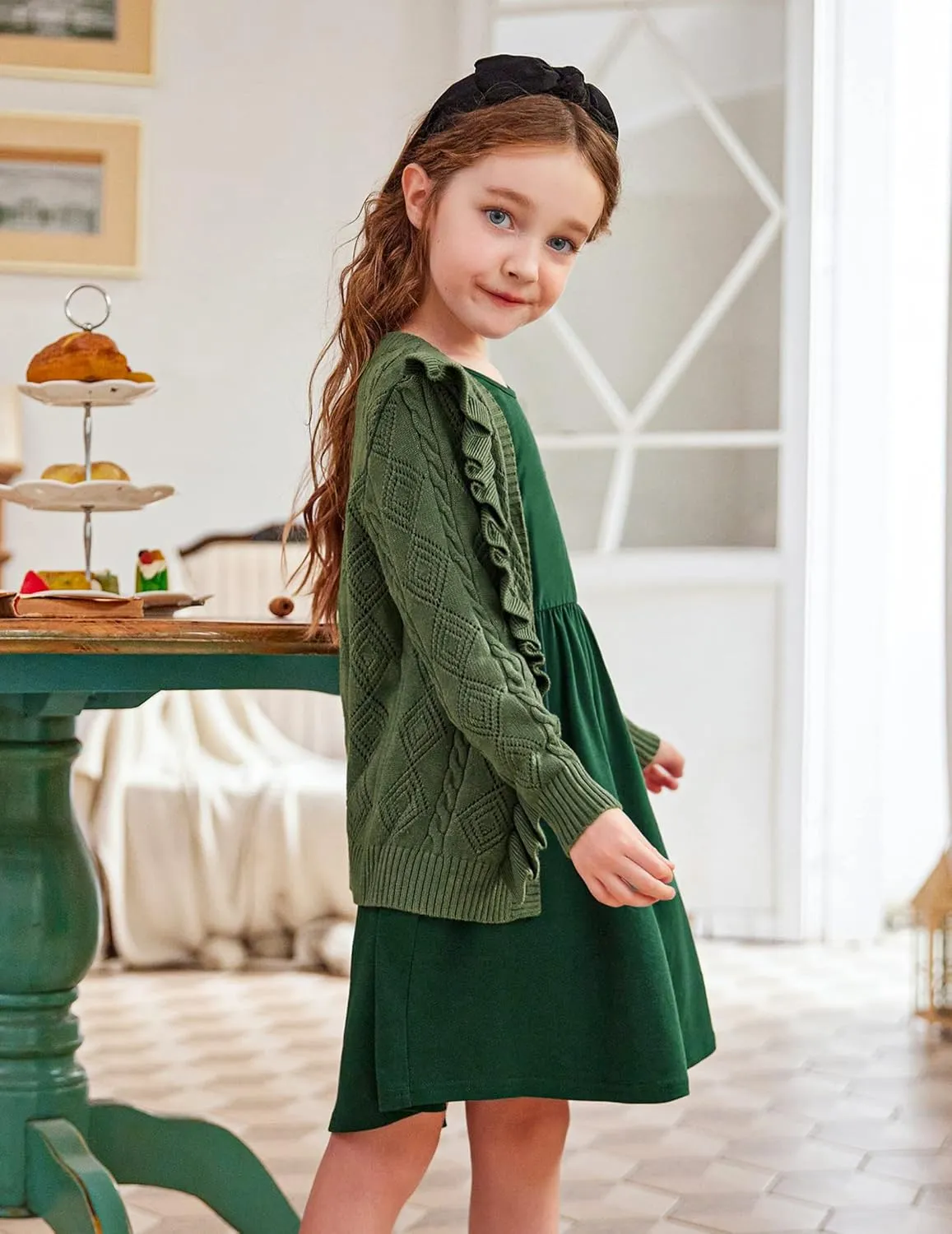 Arshiner Girls Cardigan Sweaters Ruffle School Uniform Sweater