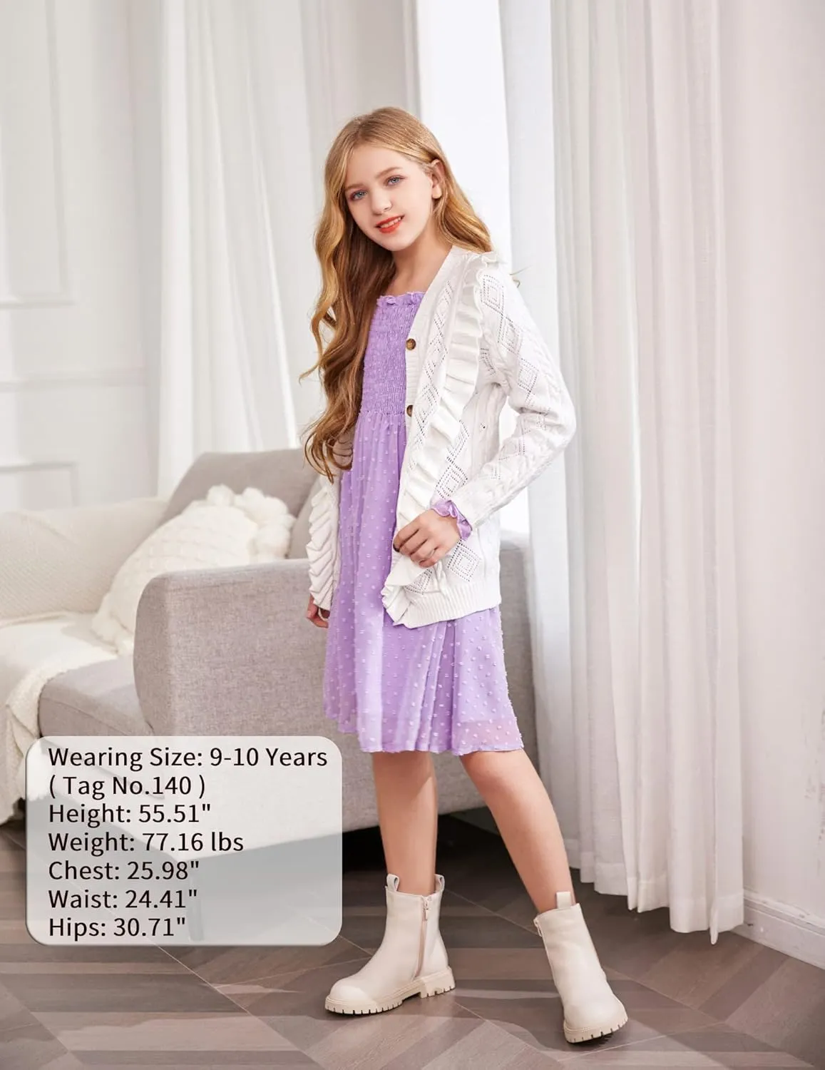 Arshiner Girls Cardigan Sweaters Ruffle School Uniform Sweater
