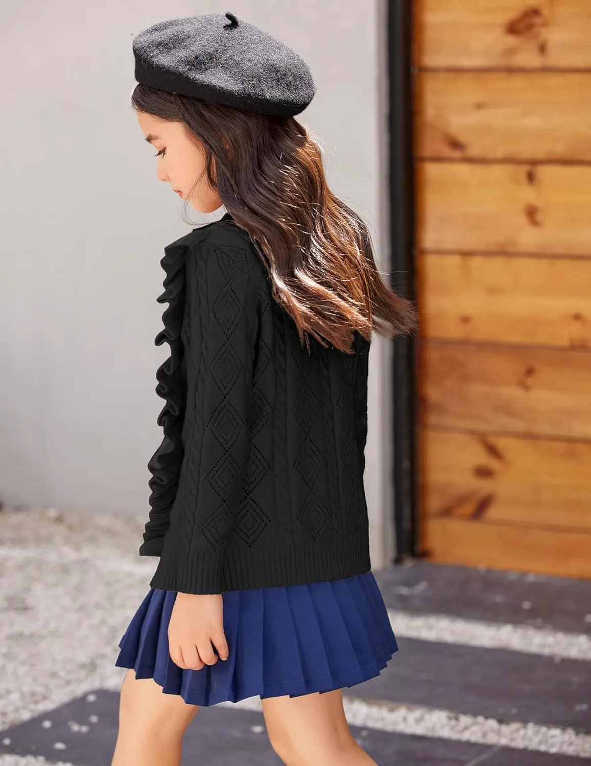 Arshiner Girls Cardigan Sweaters Ruffle School Uniform Sweater