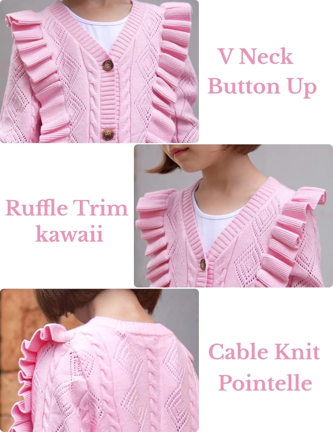 Arshiner Girls Cardigan Sweaters Ruffle School Uniform Sweater