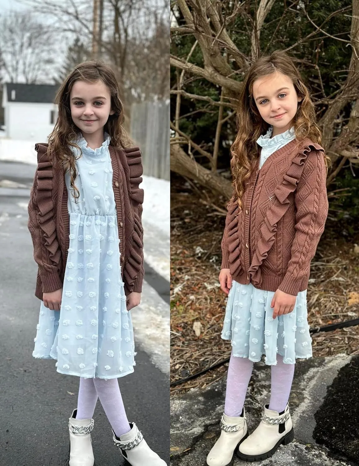 Arshiner Girls Cardigan Sweaters Ruffle School Uniform Sweater