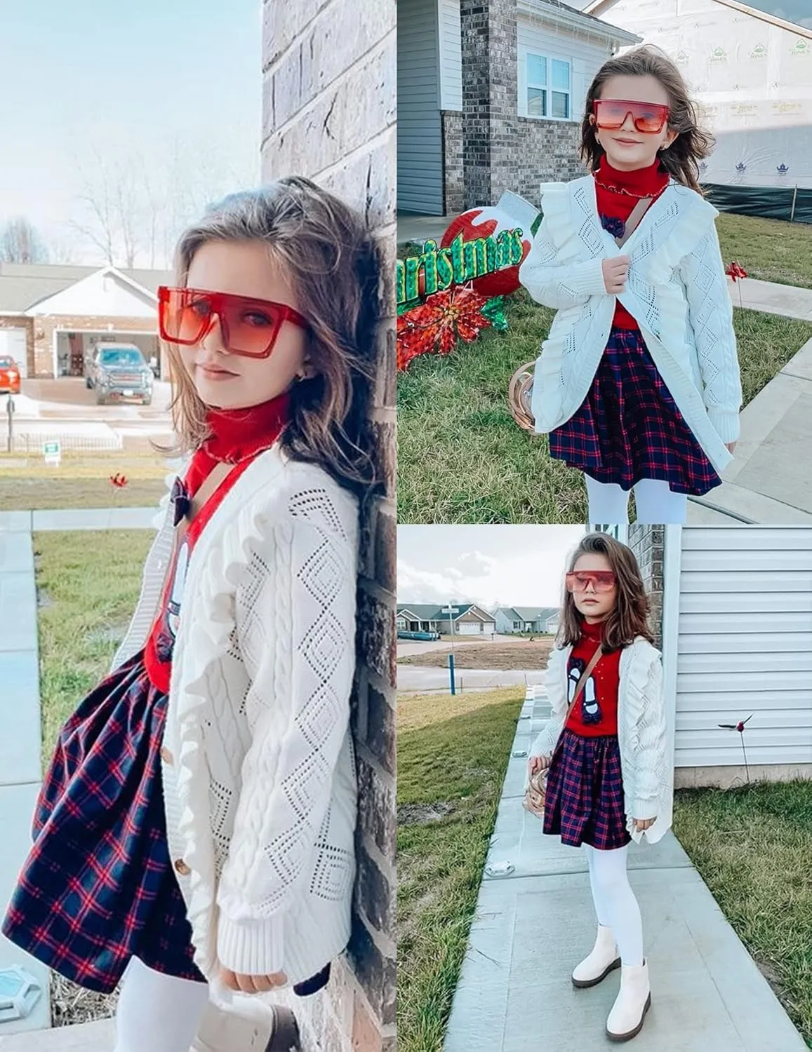 Arshiner Girls Cardigan Sweaters Ruffle School Uniform Sweater