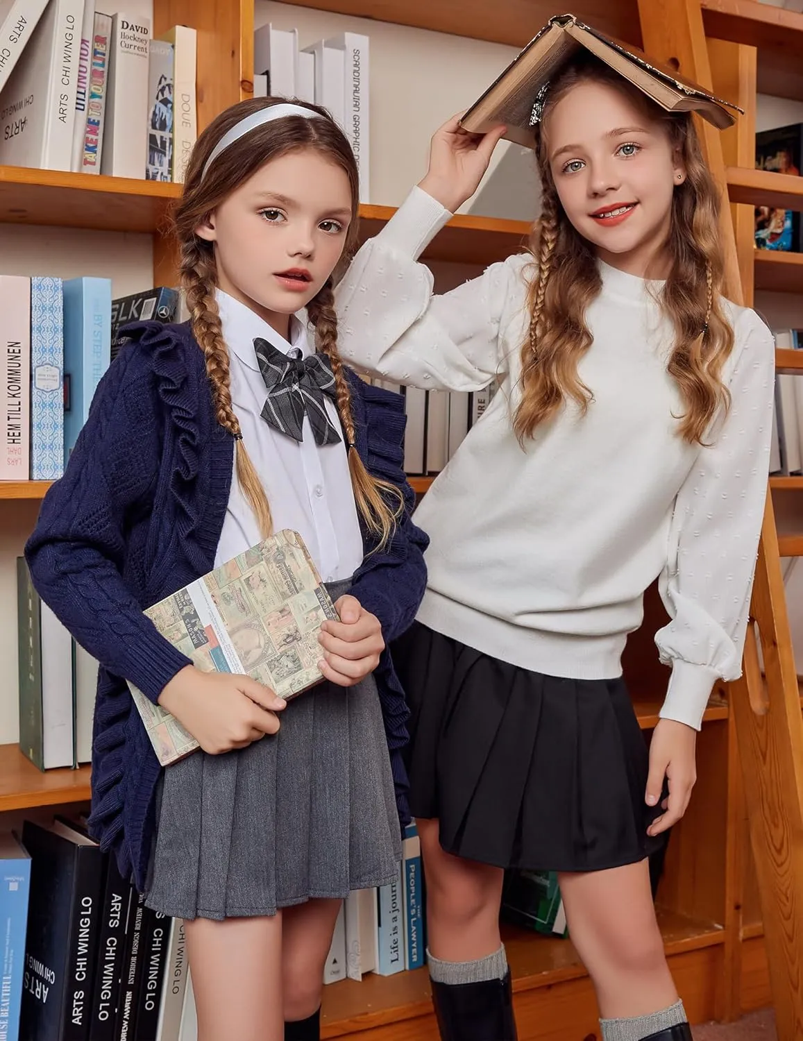 Arshiner Girls Cardigan Sweaters Ruffle School Uniform Sweater