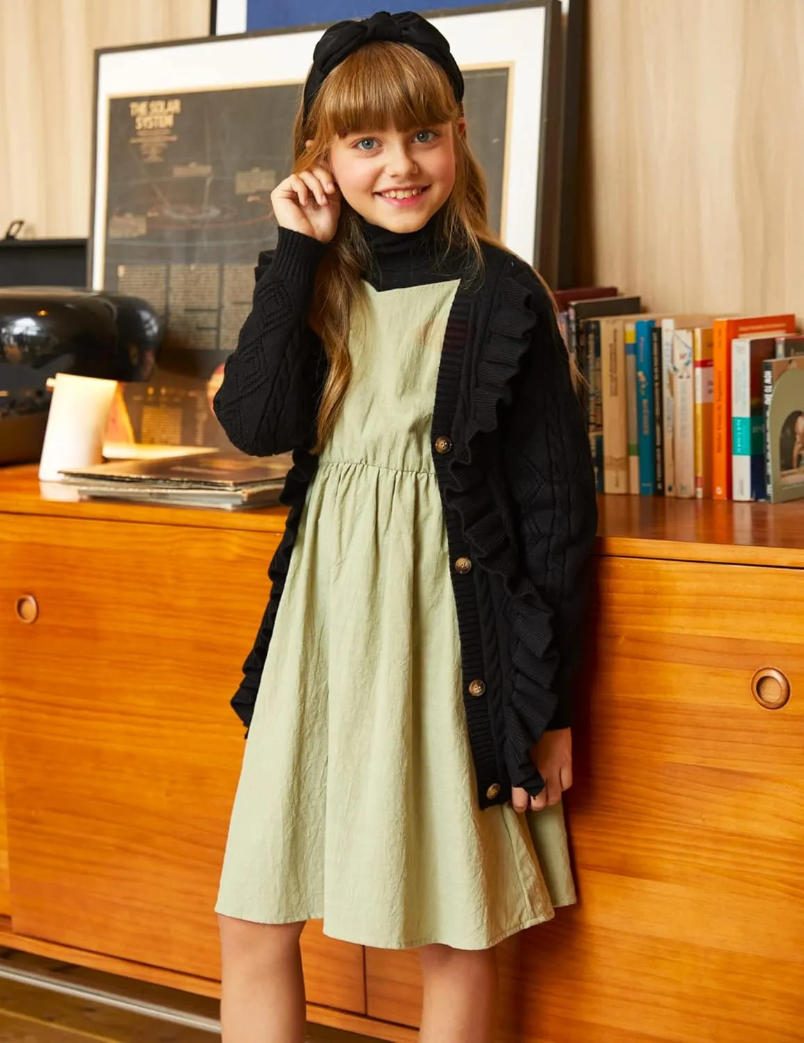 Arshiner Girls Cardigan Sweaters Ruffle School Uniform Sweater