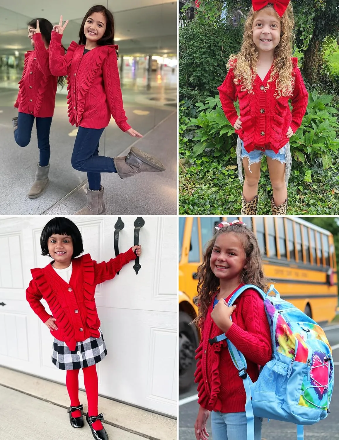 Arshiner Girls Cardigan Sweaters Ruffle School Uniform Sweater