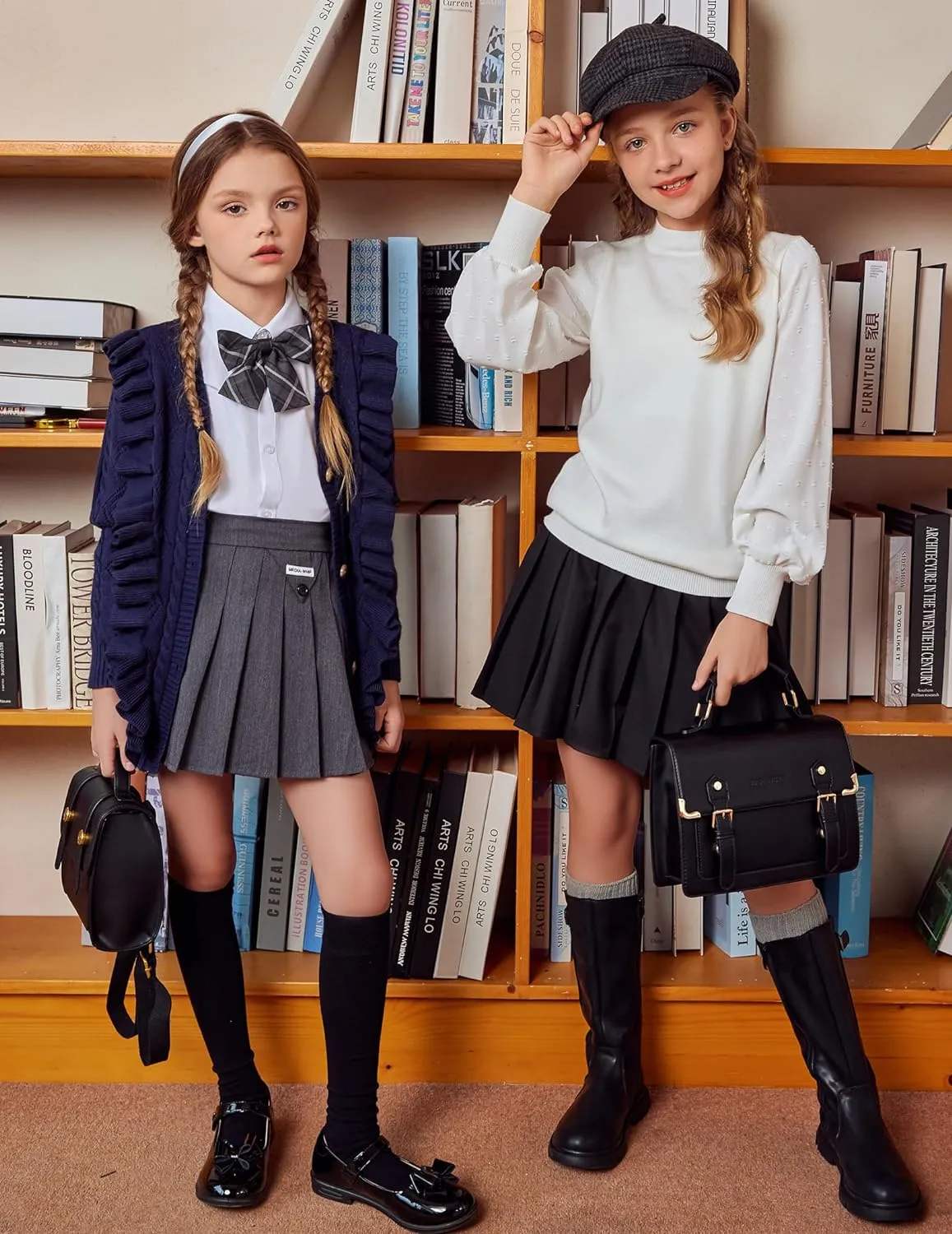 Arshiner Girls Cardigan Sweaters Ruffle School Uniform Sweater