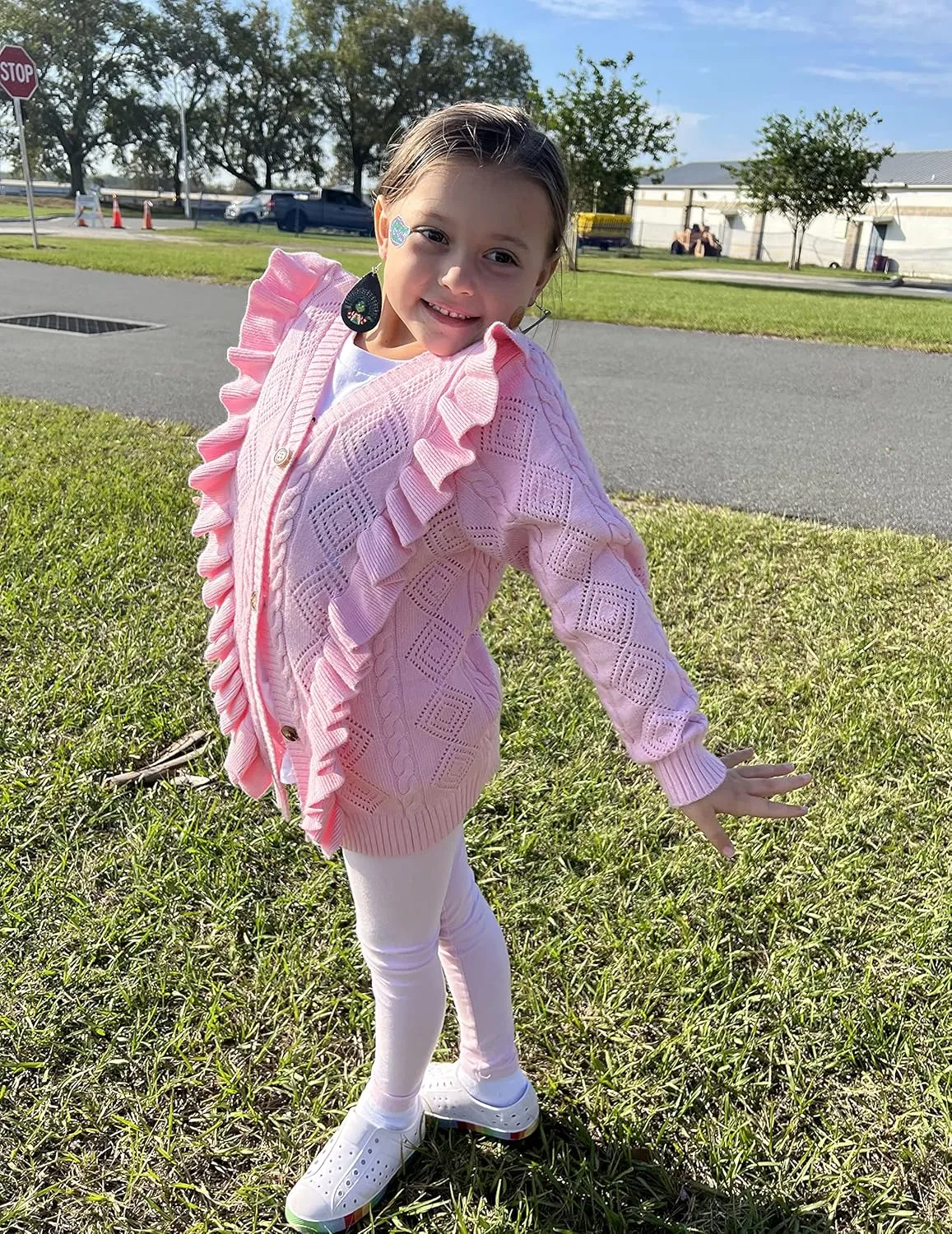Arshiner Girls Cardigan Sweaters Ruffle School Uniform Sweater