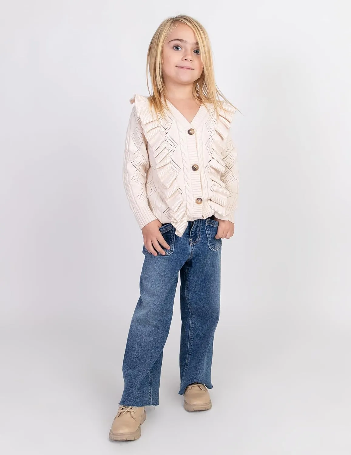 Arshiner Girls Cardigan Sweaters Ruffle School Uniform Sweater