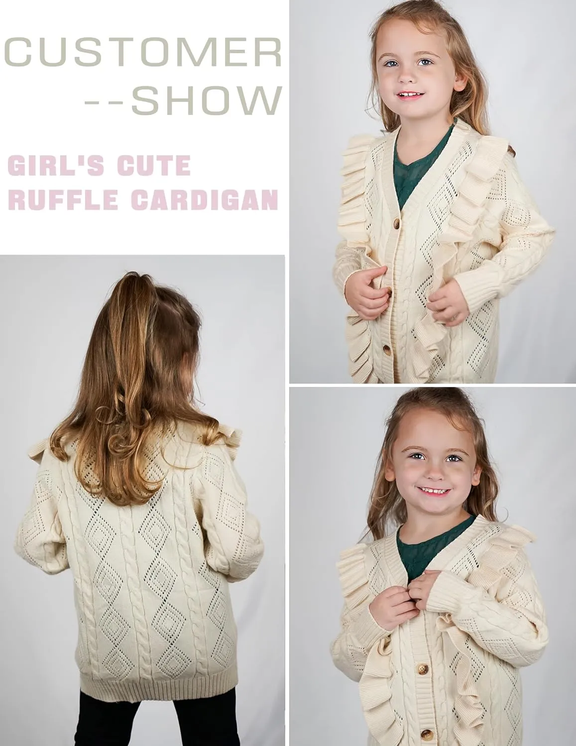 Arshiner Girls Cardigan Sweaters Ruffle School Uniform Sweater