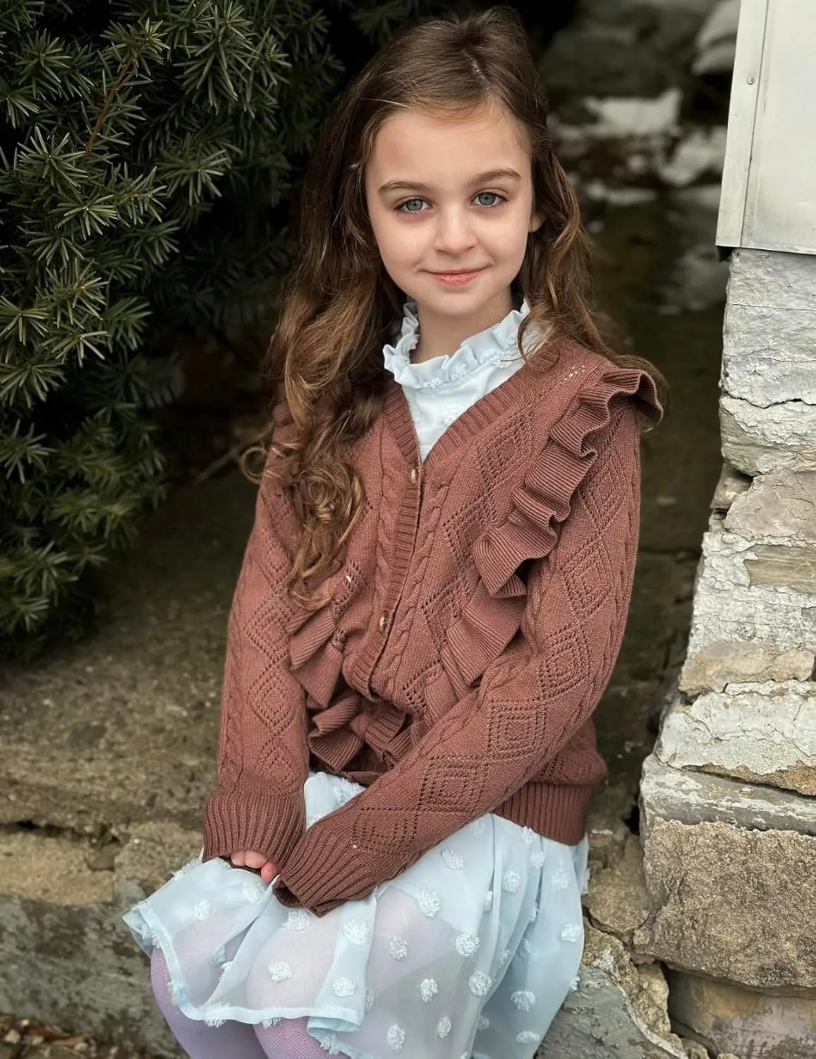 Arshiner Girls Cardigan Sweaters Ruffle School Uniform Sweater
