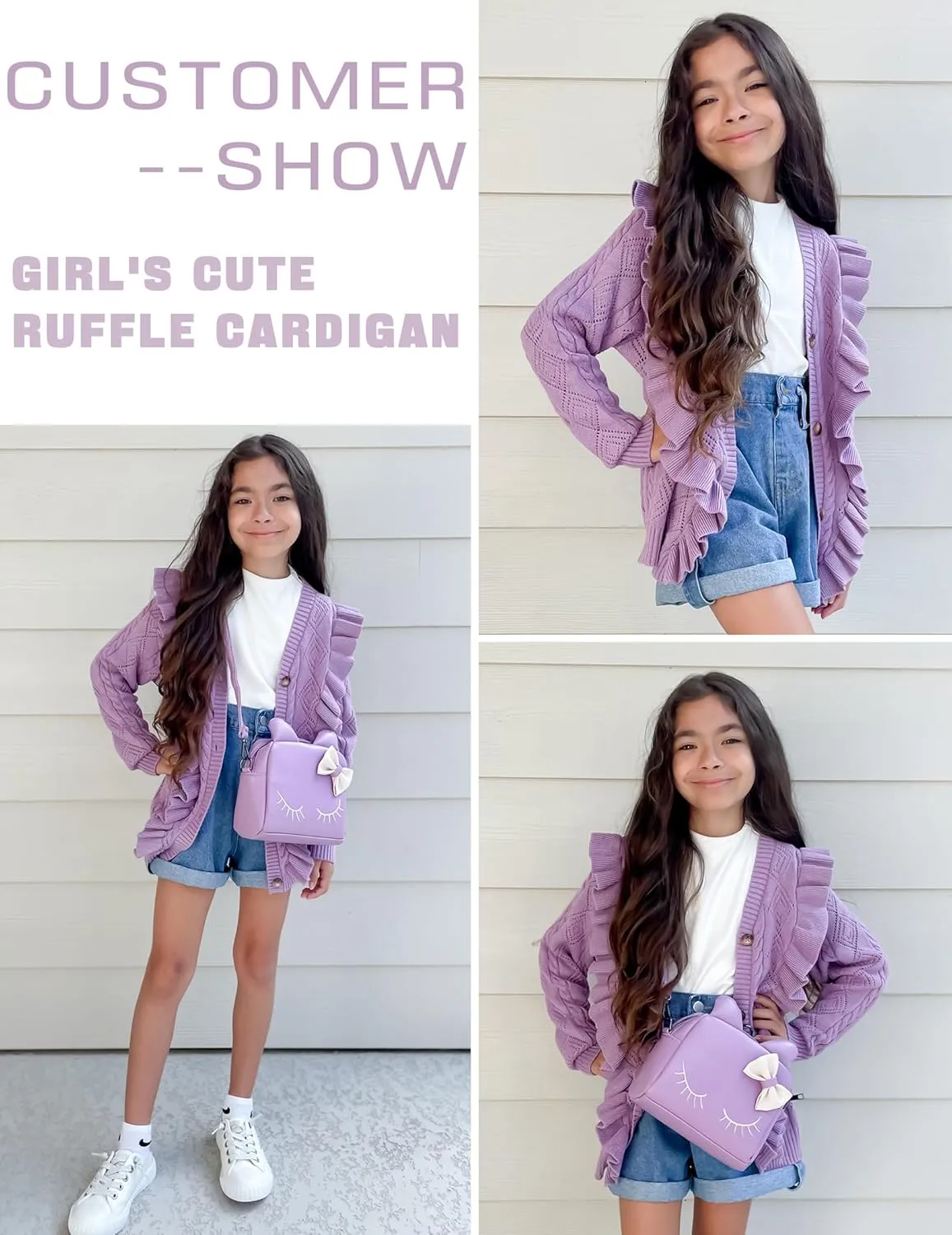 Arshiner Girls Cardigan Sweaters Ruffle School Uniform Sweater
