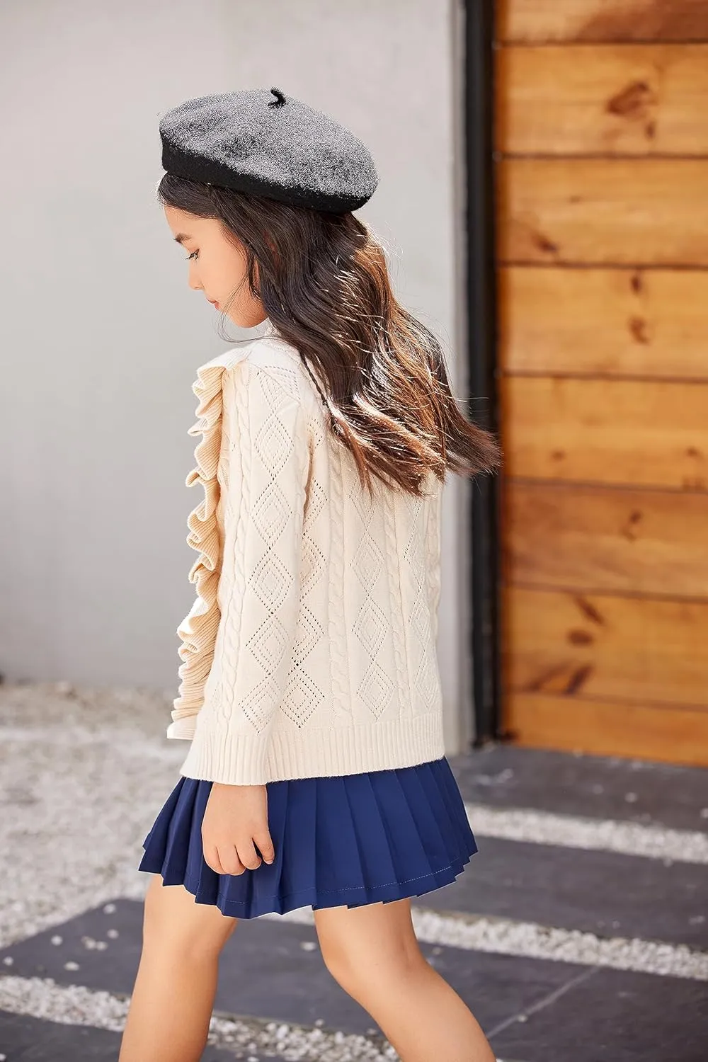 Arshiner Girls Cardigan Sweaters Ruffle School Uniform Sweater