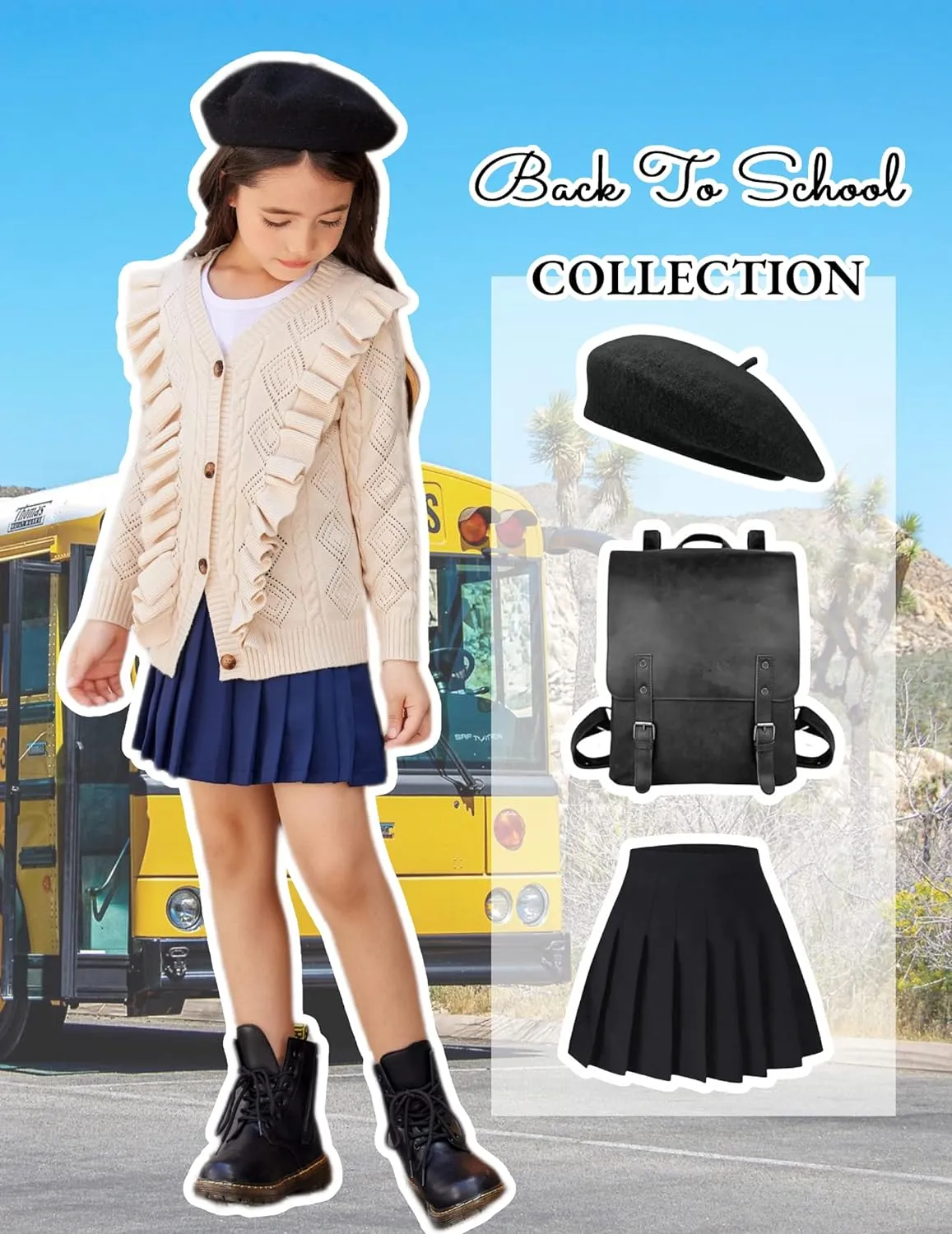 Arshiner Girls Cardigan Sweaters Ruffle School Uniform Sweater