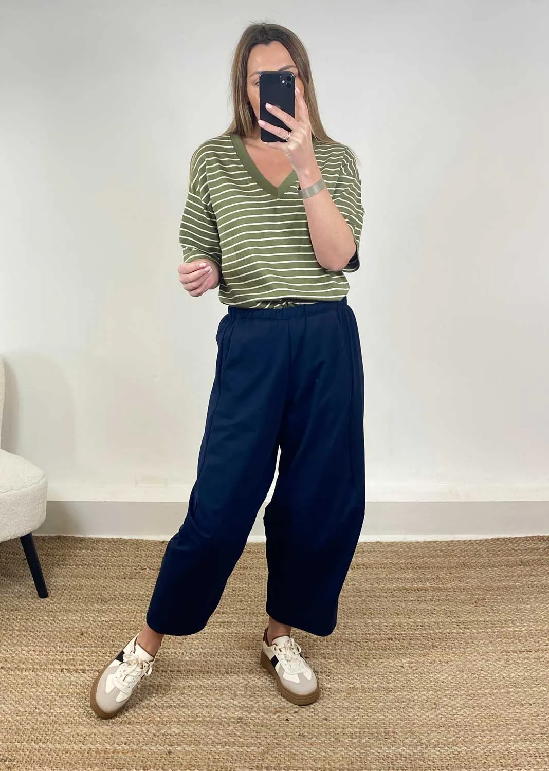 Aspen Jersey Barrel Pants in Navy