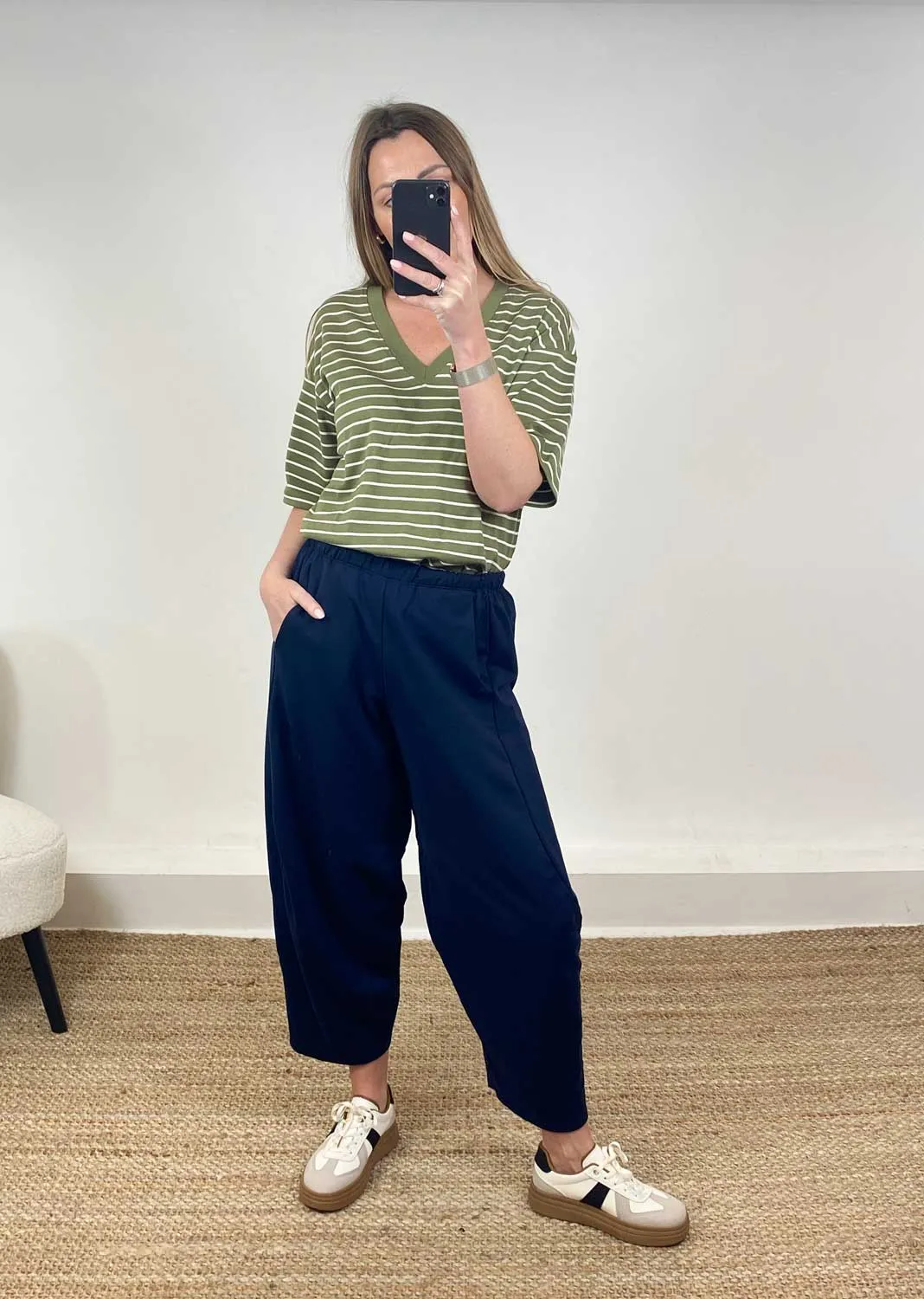 Aspen Jersey Barrel Pants in Navy