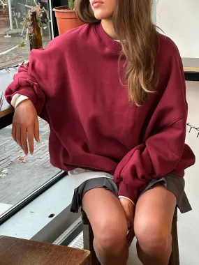 Basic Round Collar Oversized Sweater Burgundy