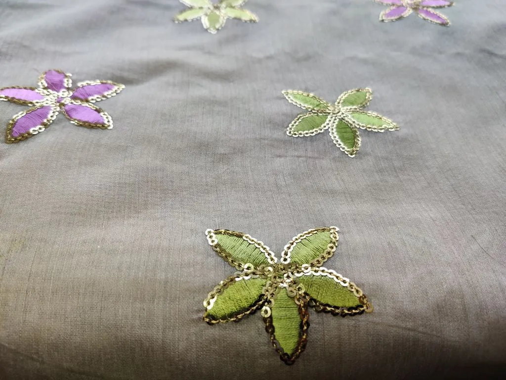Beige Multicolour Thread and Sequins Flowers Embroidered Chanderi Fabric