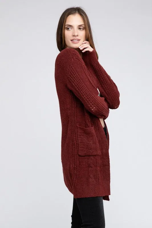 BiBi Twist Knitted Open Front Cardigan With Pockets