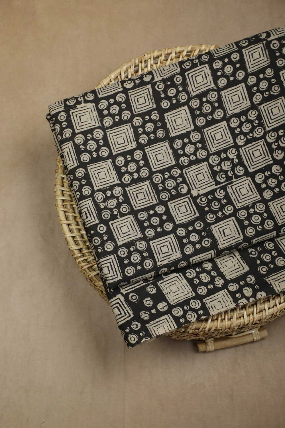 Black Pattern Bagru Cotton Fabric - 0.85m