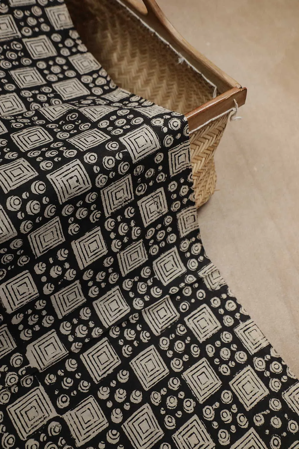 Black Pattern Bagru Cotton Fabric - 0.85m