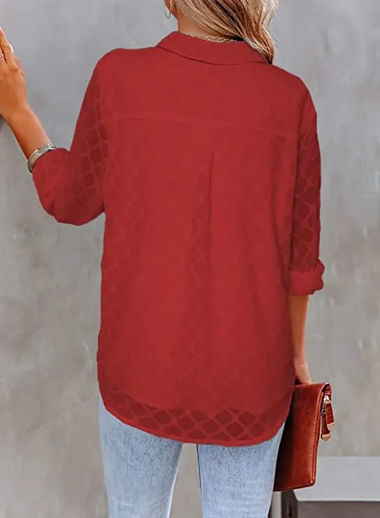 Black Womens Button Down Shirts Long Sleeve V Neck Blouses Tops for Work - FARYSAYS
