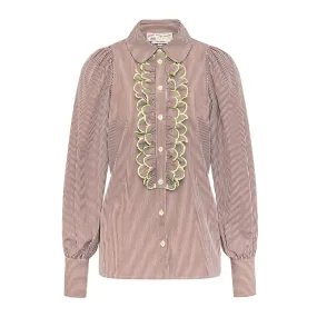 Blouson Striped Blouse - Pinstripe with Neon Frill