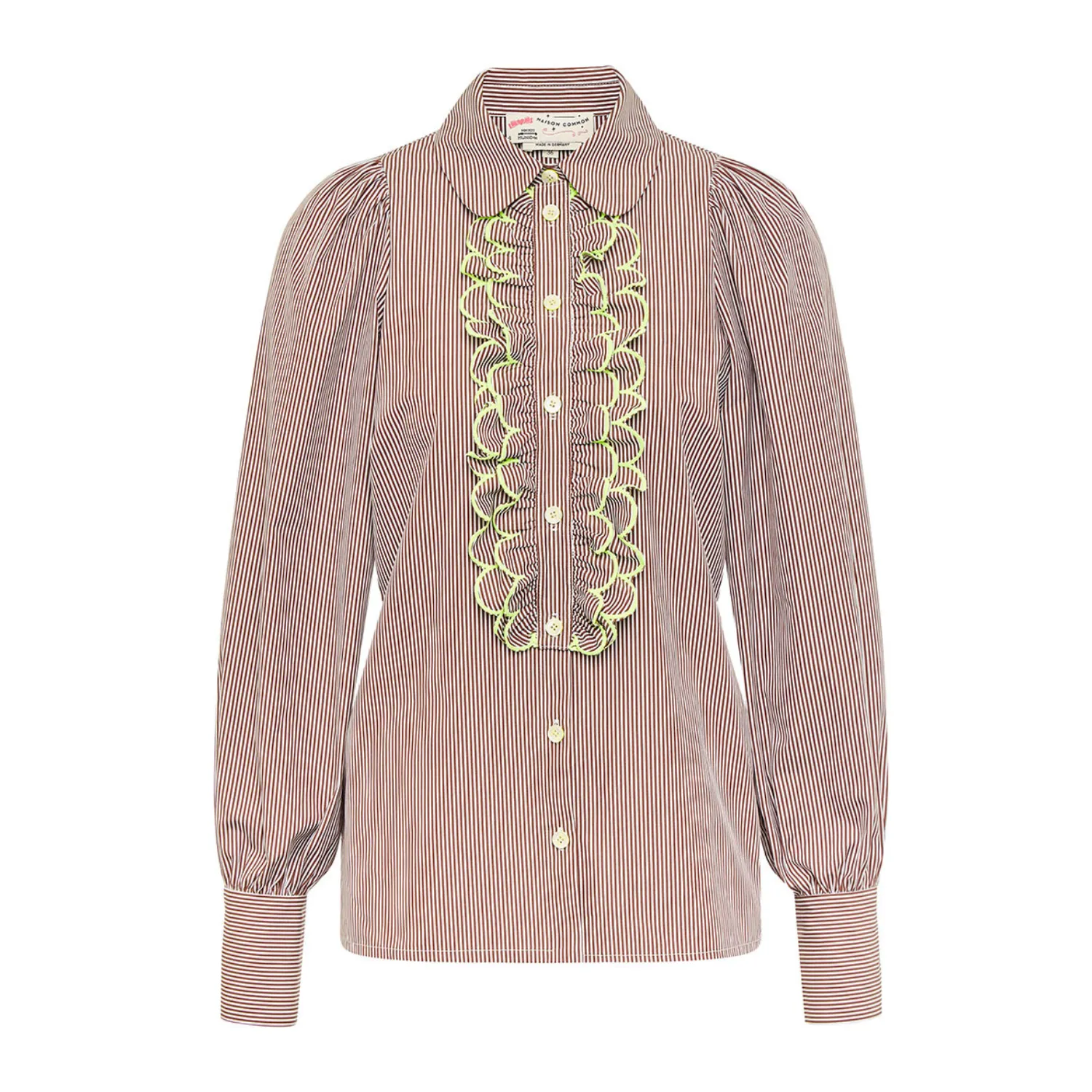 Blouson Striped Blouse - Pinstripe with Neon Frill