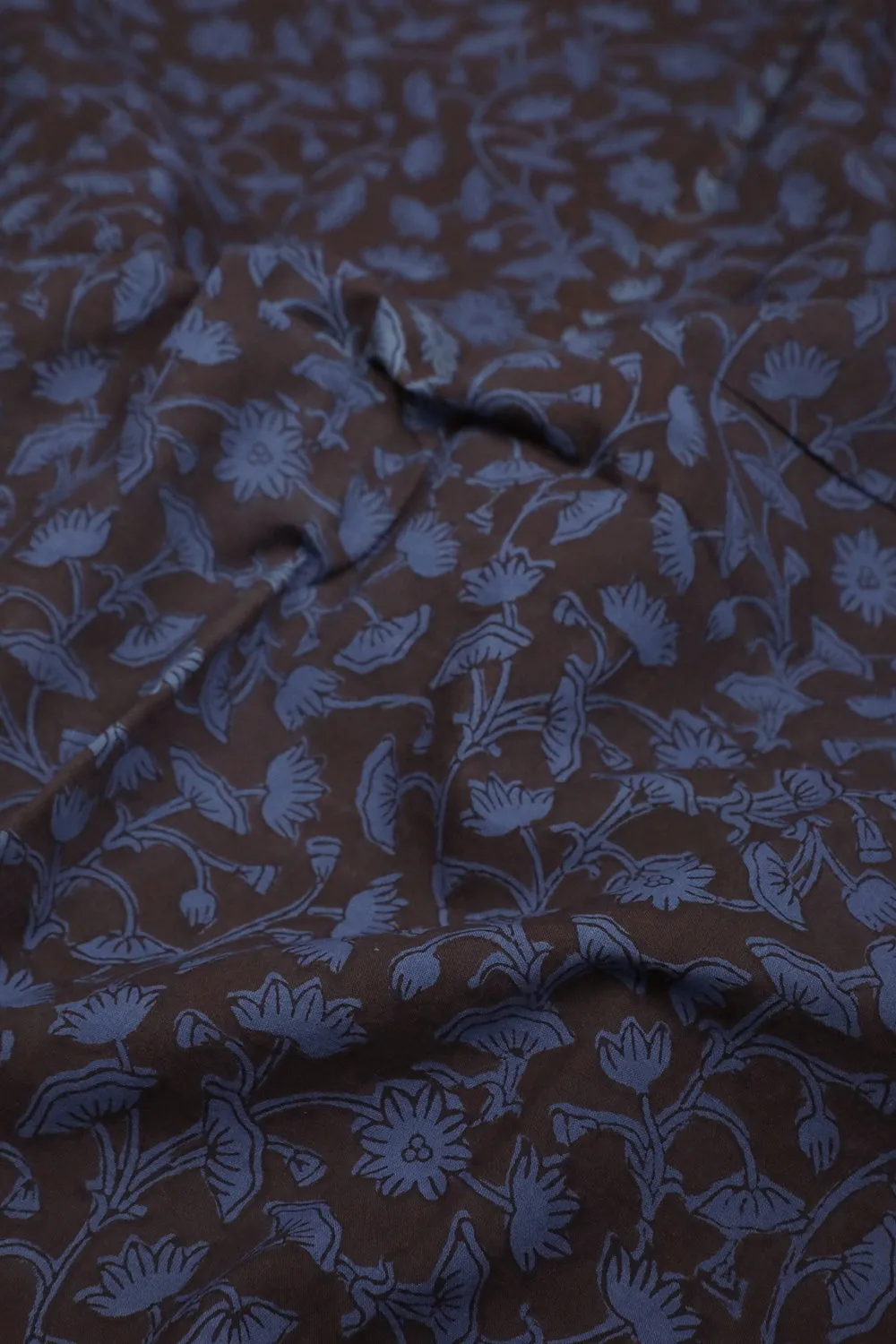 Blue Florals on Black Bagru Dabu Print Fabric