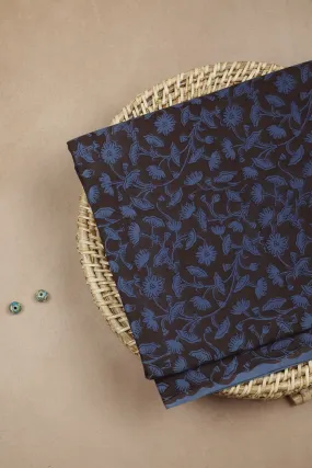 Blue Florals on Black Bagru Dabu Print Fabric