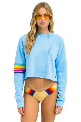 Bolt Rugby Stitch Cropped Crew Sweatshirt ~ Sky / Rainbow