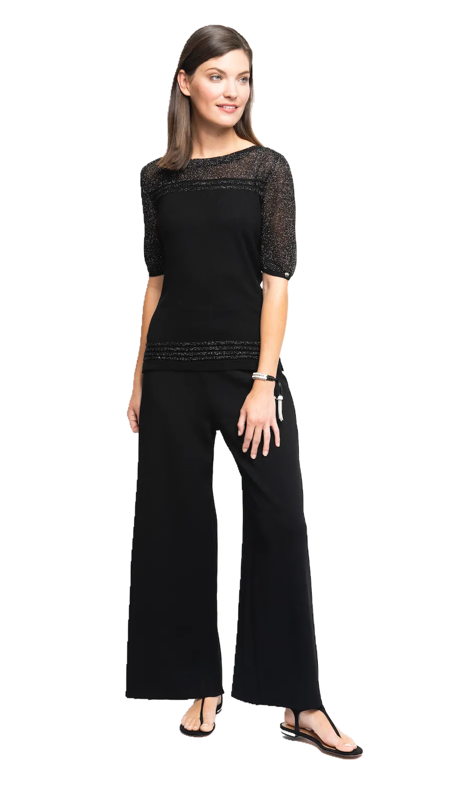 Briana Wide-Leg Milano-Knit Pants; Black