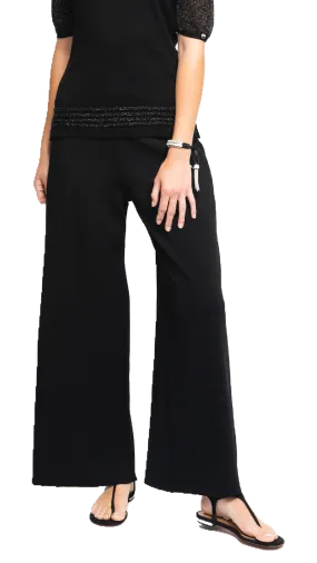 Briana Wide-Leg Milano-Knit Pants; Black