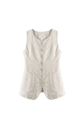 'Brooklyn' Linen-Cotton Striped Long Vest