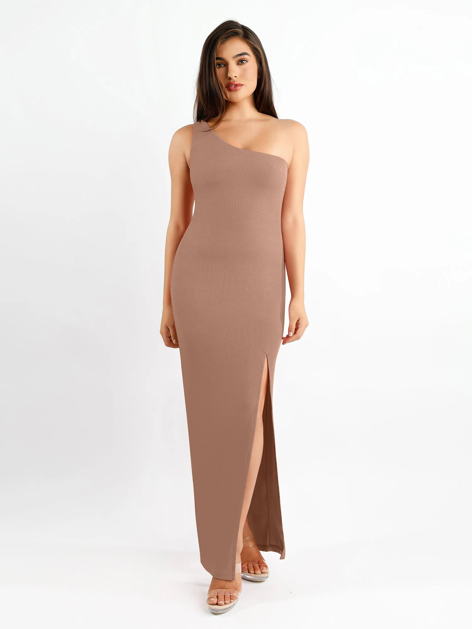 Built-In Shapewear One Shoulder Split Modal Maxi Dress