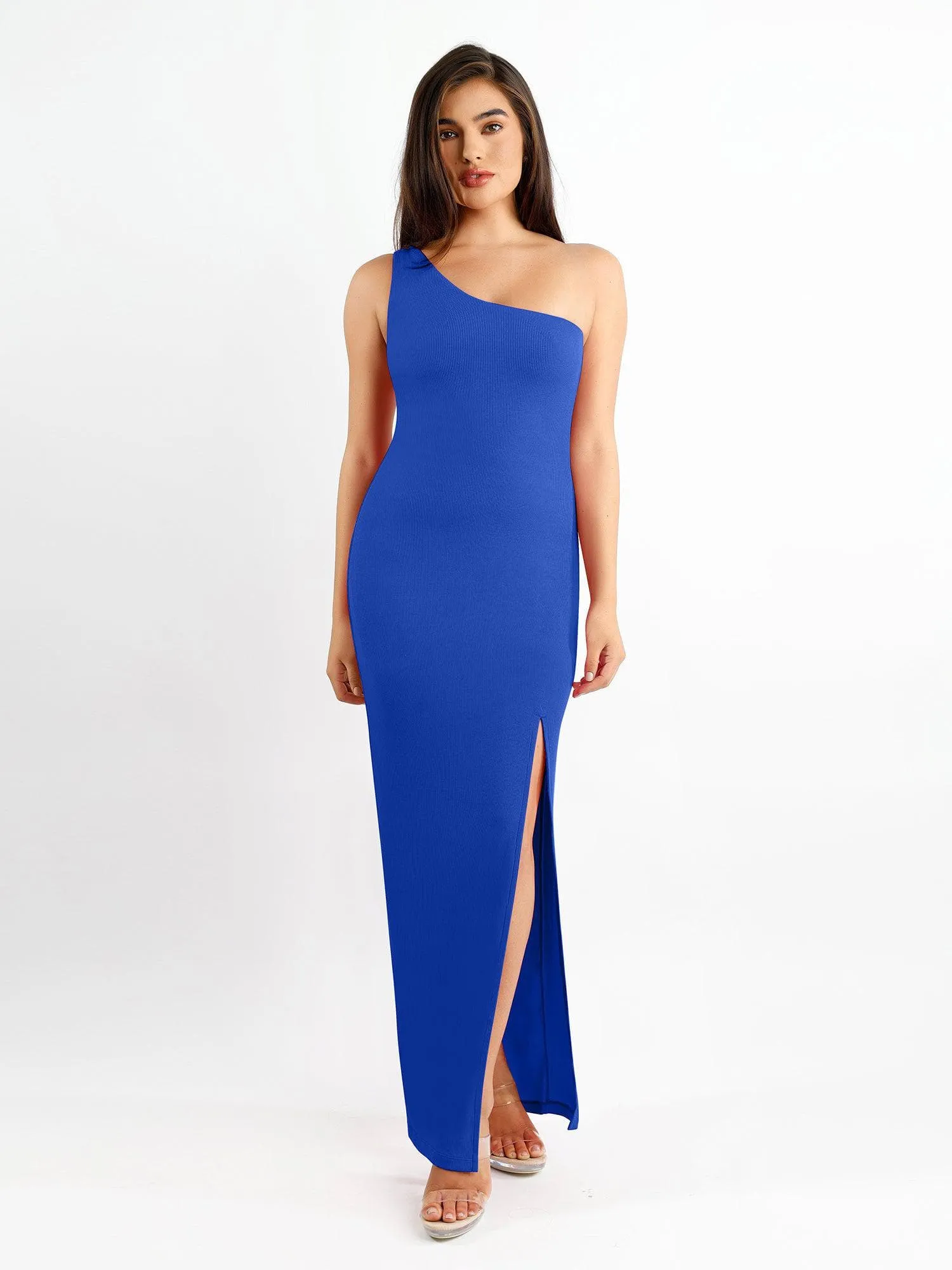 Built-In Shapewear One Shoulder Split Modal Maxi Dress