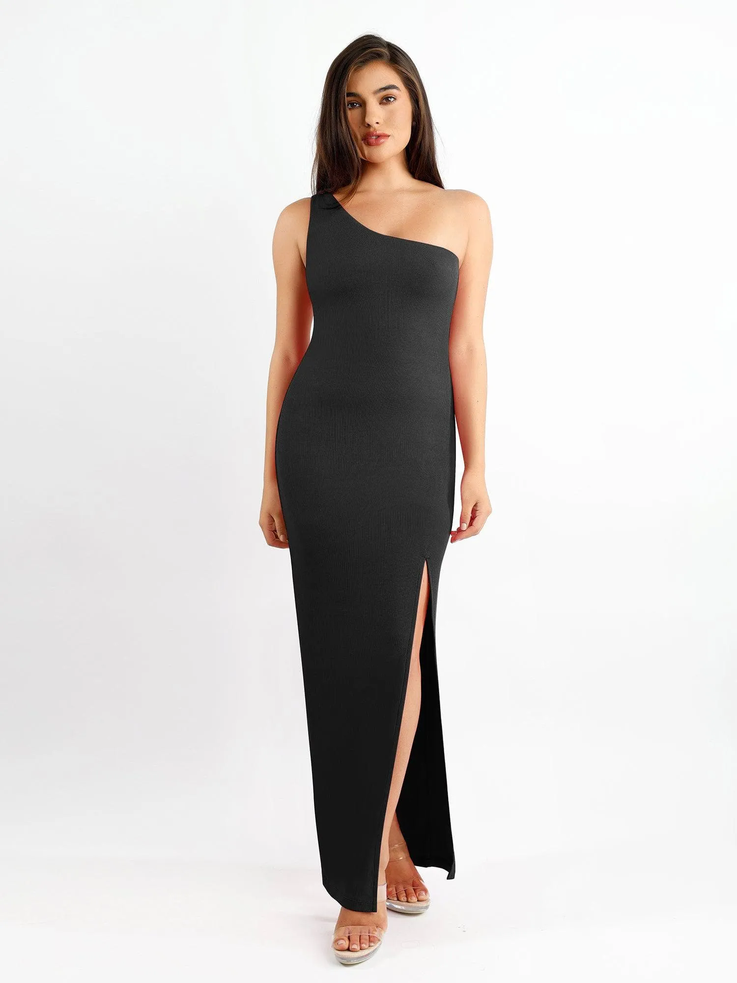 Built-In Shapewear One Shoulder Split Modal Maxi Dress